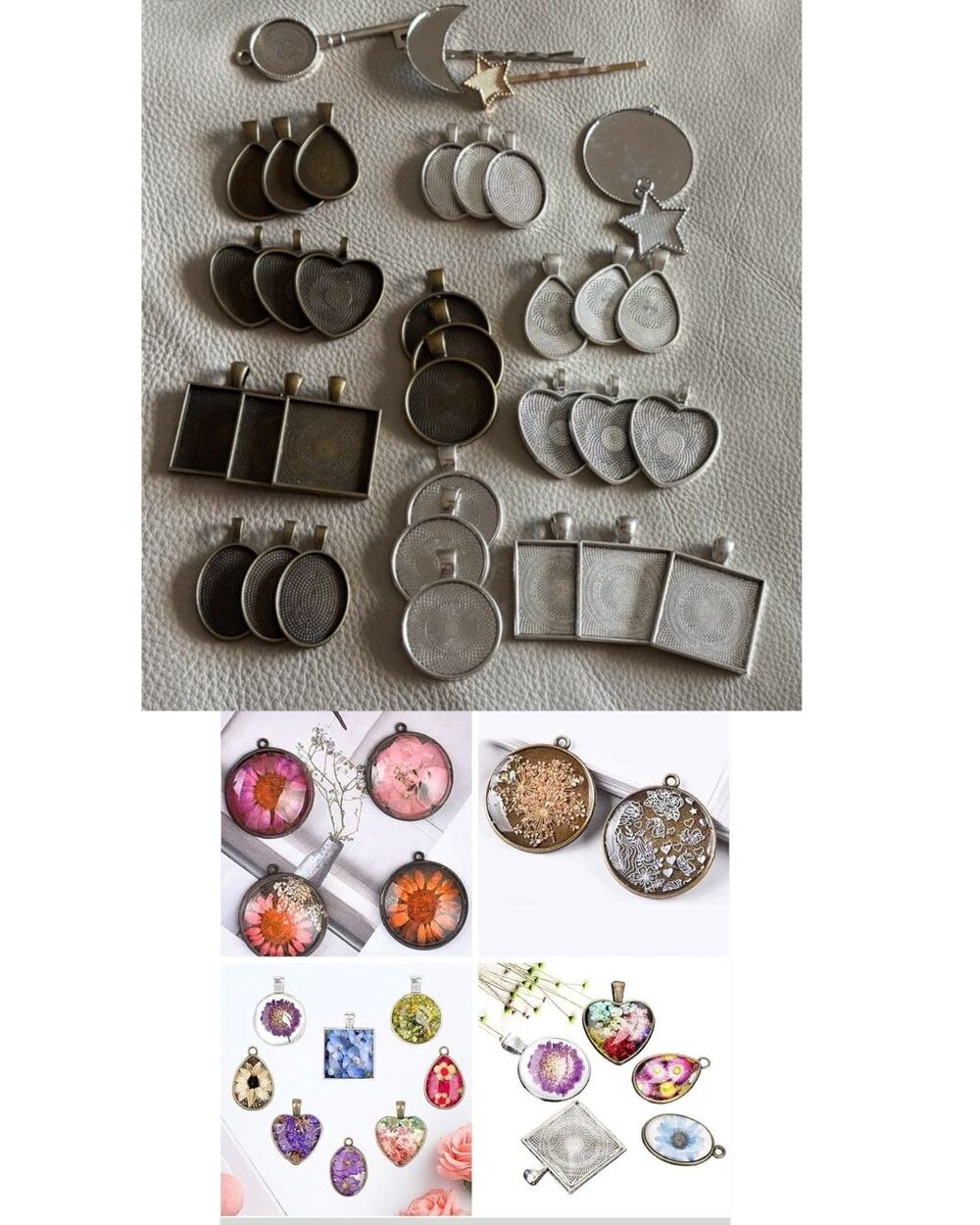 Craft Destash Bulk Cabochon Pendant Blanks 35 Silver Bronze Crafting Supplies